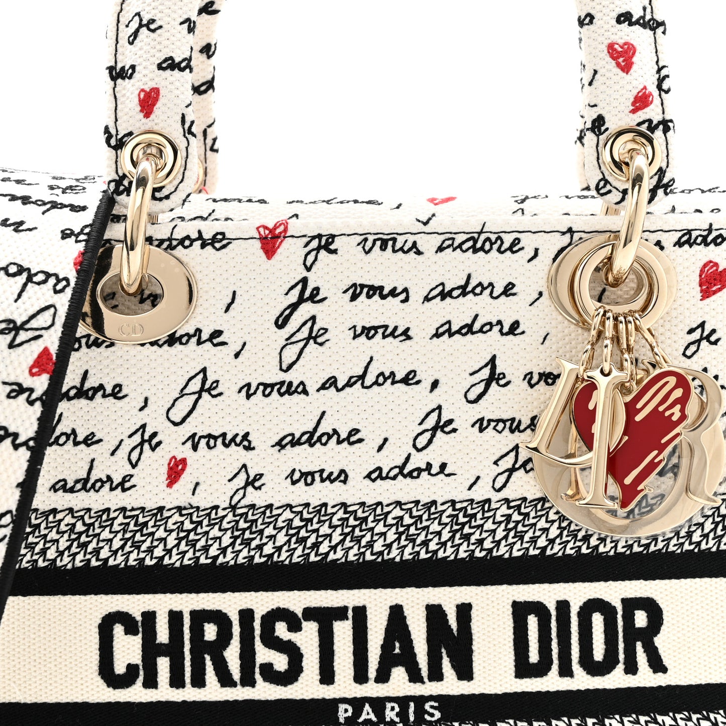 Canvas Embroidered Dioramour Je Vous Adore Medium Lady D-Lite  White Black Red