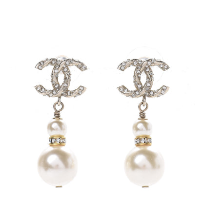Chanel Pearl Crystal Twisted CC Drop Earrings Gold 1 of 5