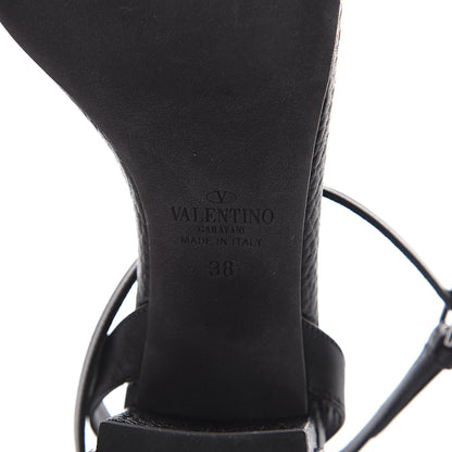 Valentino Garavani Pebbled Calfskin Rockstud Rolling 60mm City Sandals 38 Black 7 of 7