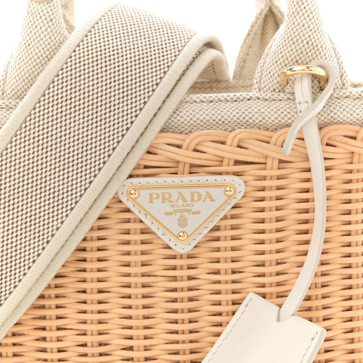 Prada Wicker Canvas Mini Tote Tan White 8 of 10