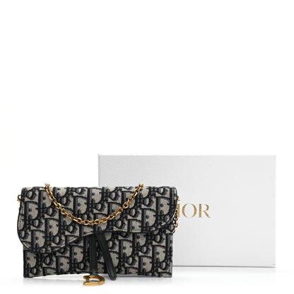 Christian Dior Oblique Saddle Chain Long Wallet Blue 10 of 10