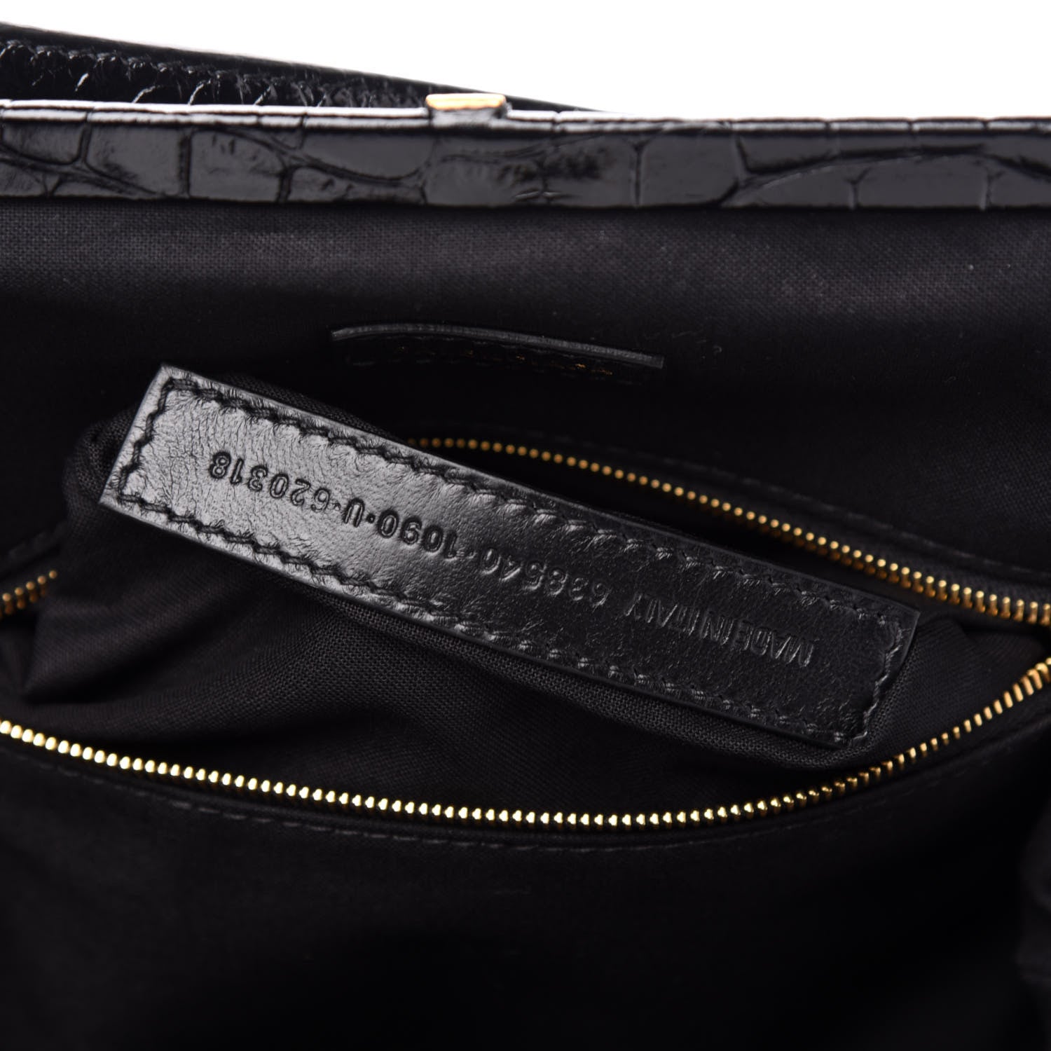 Balenciaga Shiny Supple Calfskin Logo Crocodile Embossed Cloud Crossbody Bag Black White 7 of 10