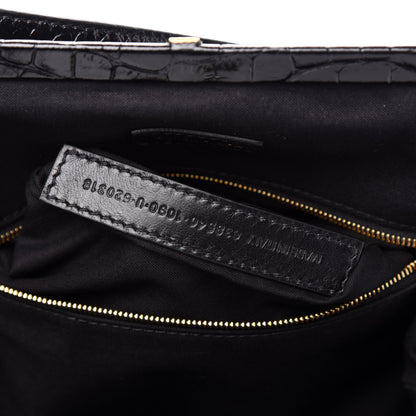 Balenciaga Shiny Supple Calfskin Logo Crocodile Embossed Cloud Crossbody Bag Black White 7 of 10