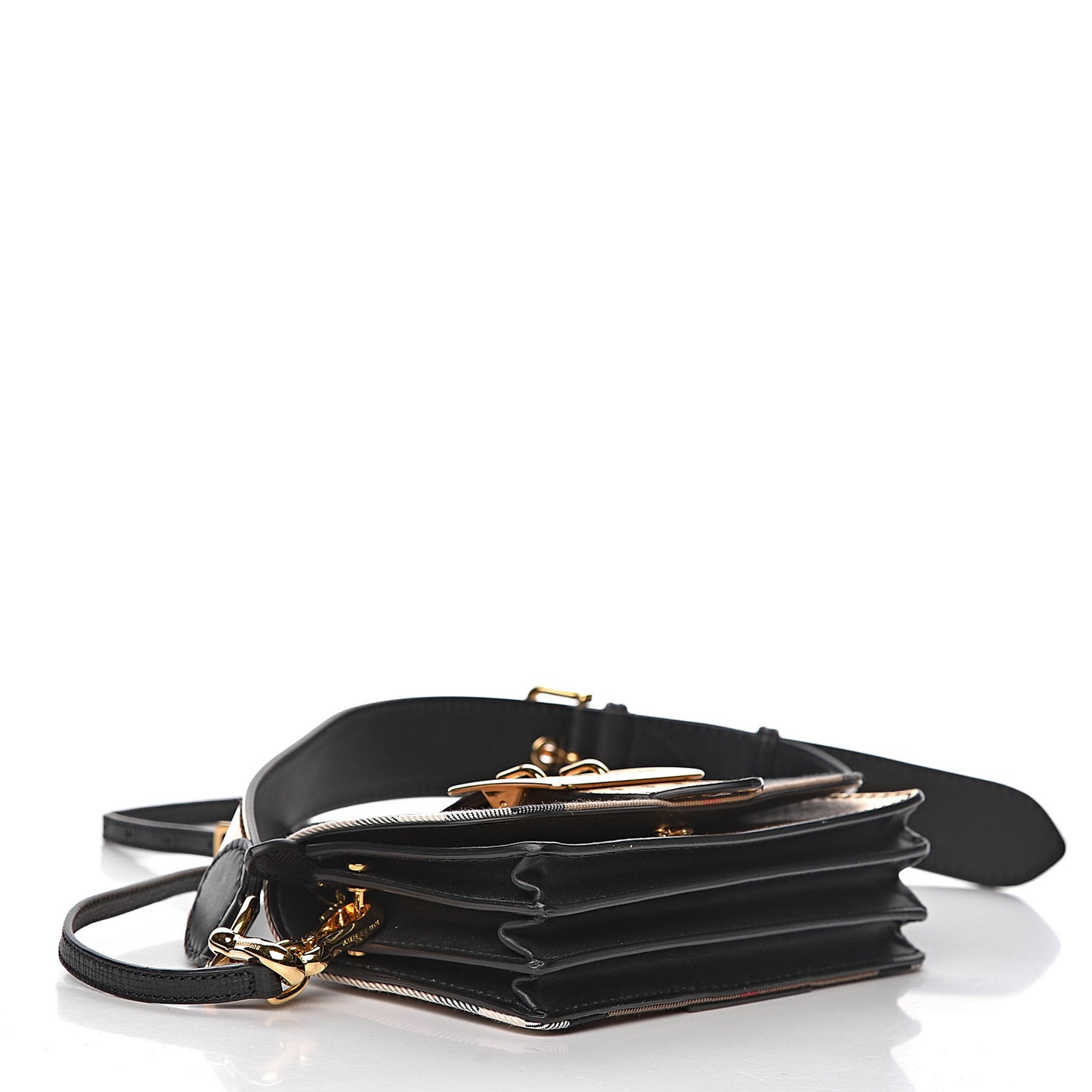 Metallic Calfskin Check Small Madison Buckle Bag Gold