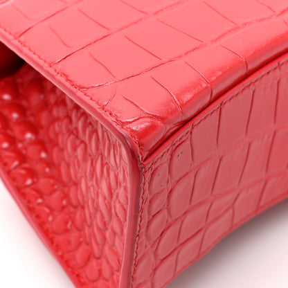Balenciaga Shiny Calfskin Tonal B Crocodile Embossed Hourglass Top Handle Bag XS Bright Red 13 of 18
