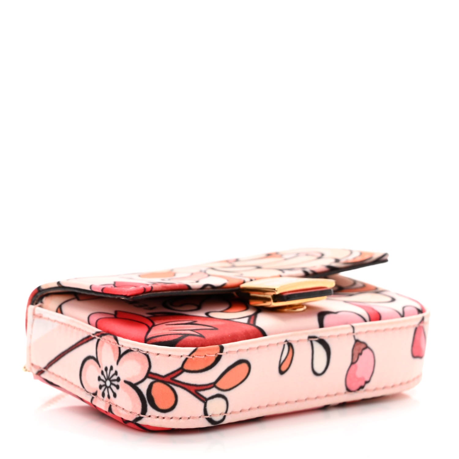 Fendi Stretch Satin Vitello Grace Floral Print Nano Baguette Charm Rose Multicolor Rosso Cardinale 4 of 6