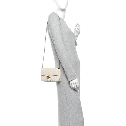 Gucci Calfskin Matelasse Mini GG Marmont Shoulder Bag With Card Holder White Black 2 of 12