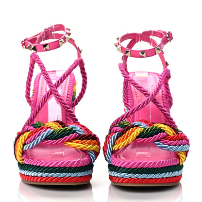 Valentino Garavani Calfskin Rockstud Ankle Strap Torchon Espadrille 25/115mm Wedge Sandals 37 Feminine Pink Multicolor 2 of 8