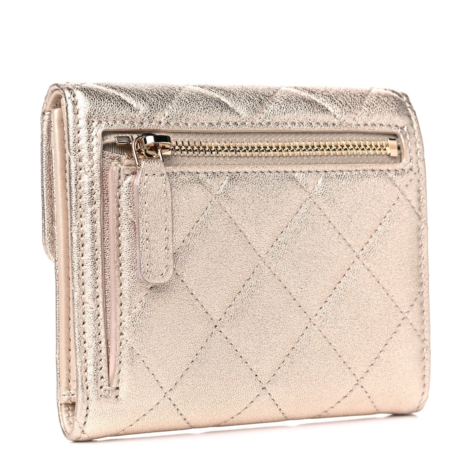 Chanel Metallic Lambskin Quilted Compact Flap Wallet Gold 2 of 8