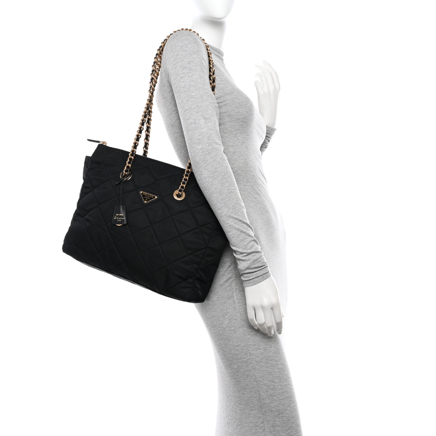 Re-Nylon Stitched Re-Edition 1995 Chaine Medium Tote Bag Black