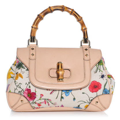 Gucci Floral Flora Canvas Bamboo Top Handle Bag 1 of 9