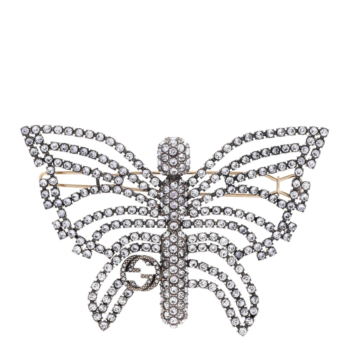 Crystal Butterfly Interlocking G Hair Clip Silver