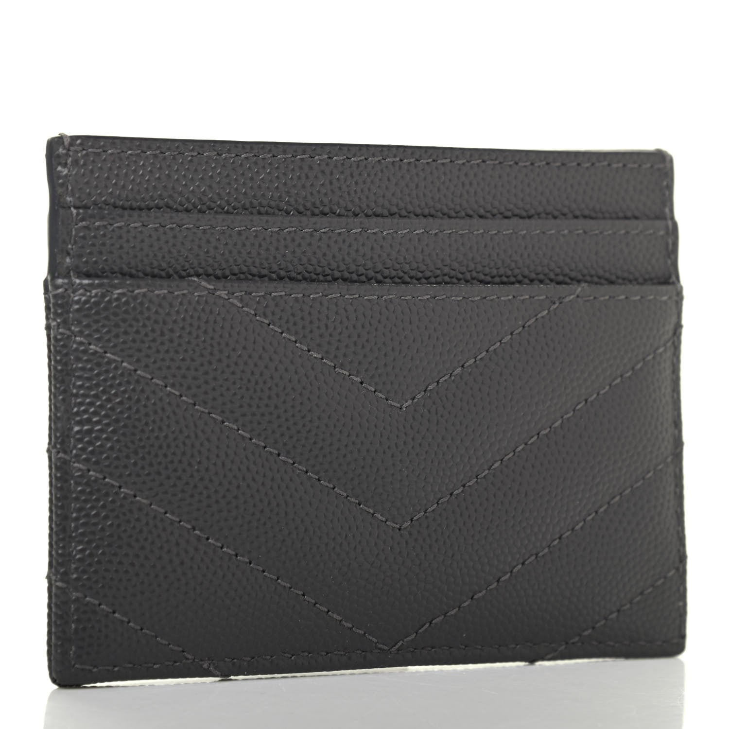 Saint Laurent Grain De Poudre Matelasse Chevron Monogram Credit Card Case Storm 2 of 4