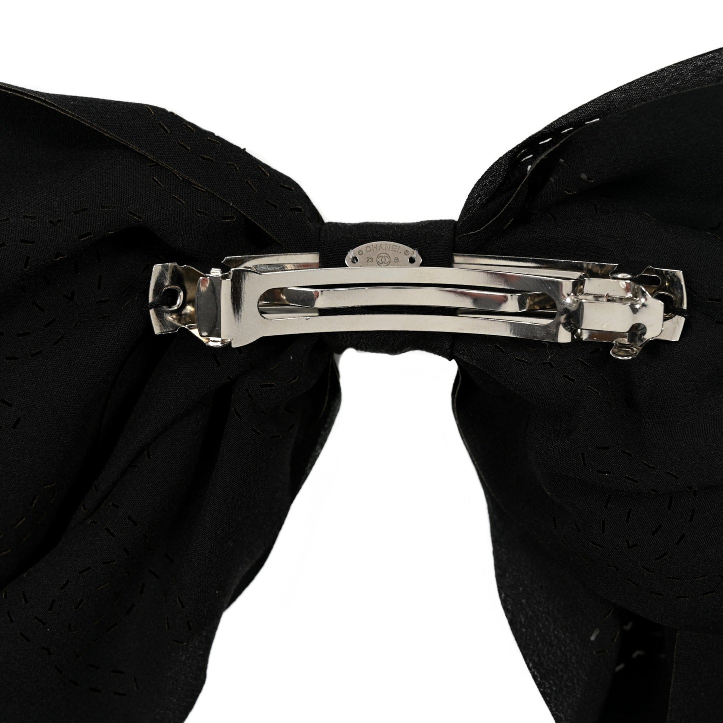 Silk Perforated Bow CC Hair Clip Black