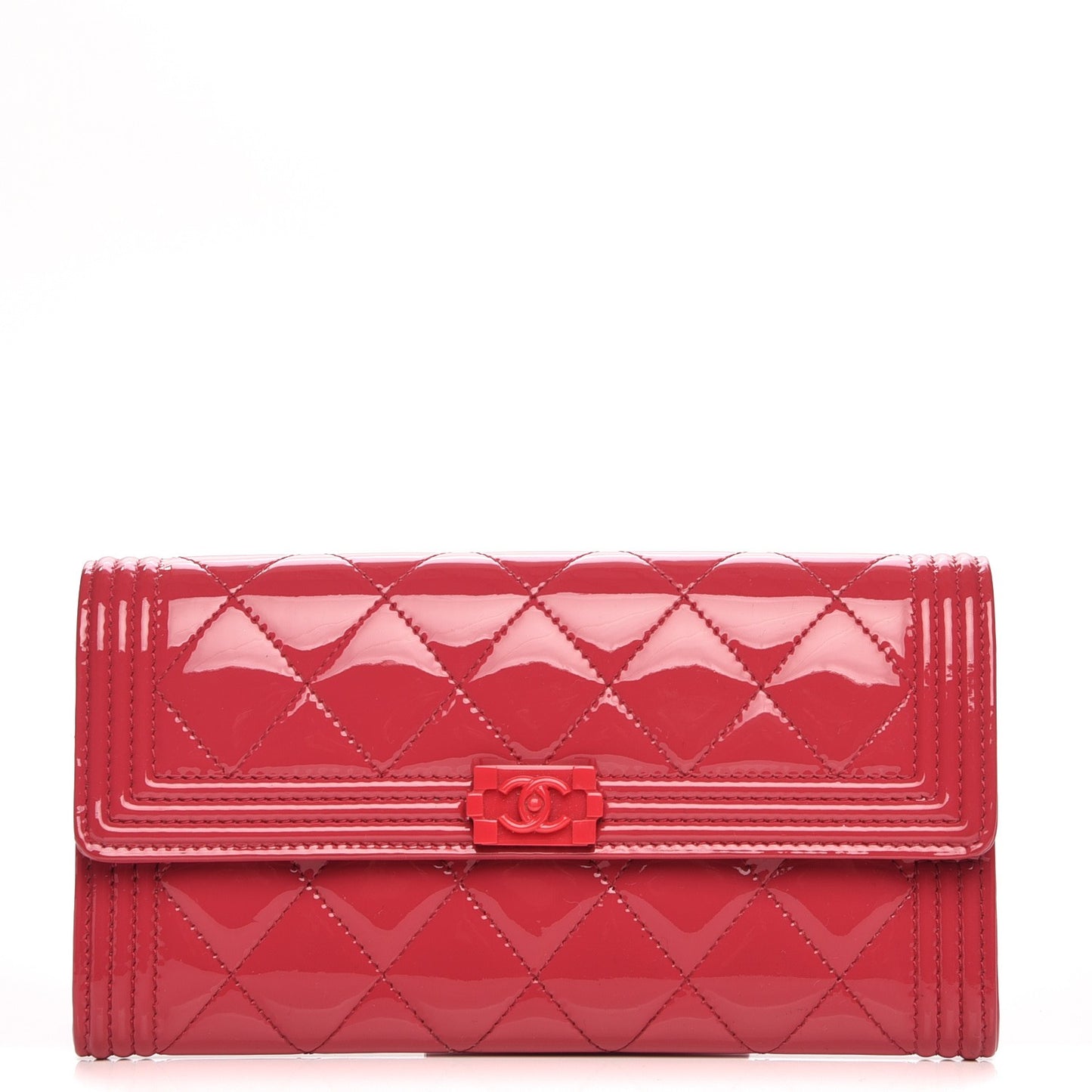 Patent Calfskin Quilted Boy Flap Wallet Pink