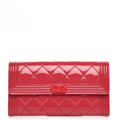 Chanel Patent Calfskin Quilted Boy Flap Wallet Pink 1 of 8