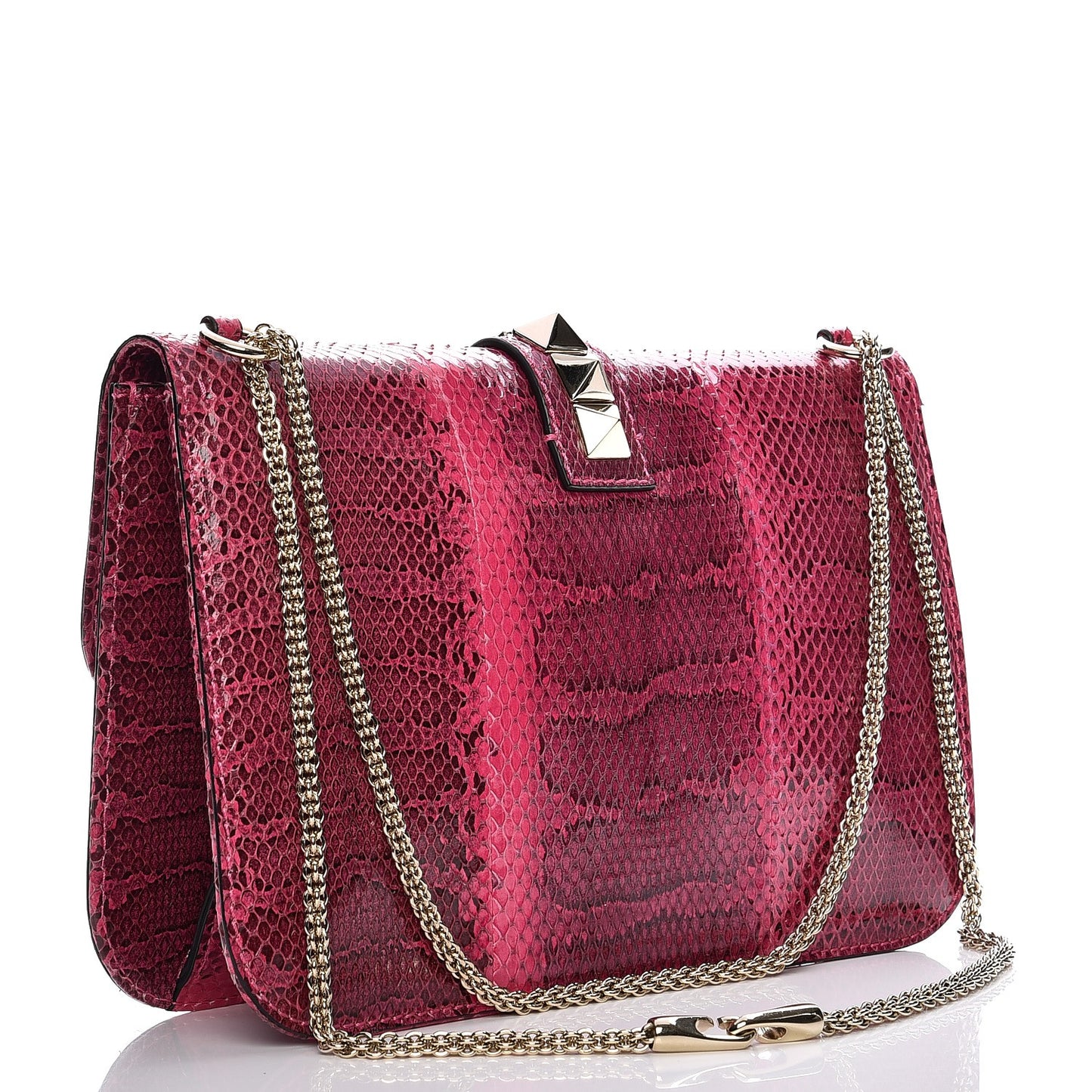 Python Large Glam Lock Rockstud Flap Pop Fuxia
