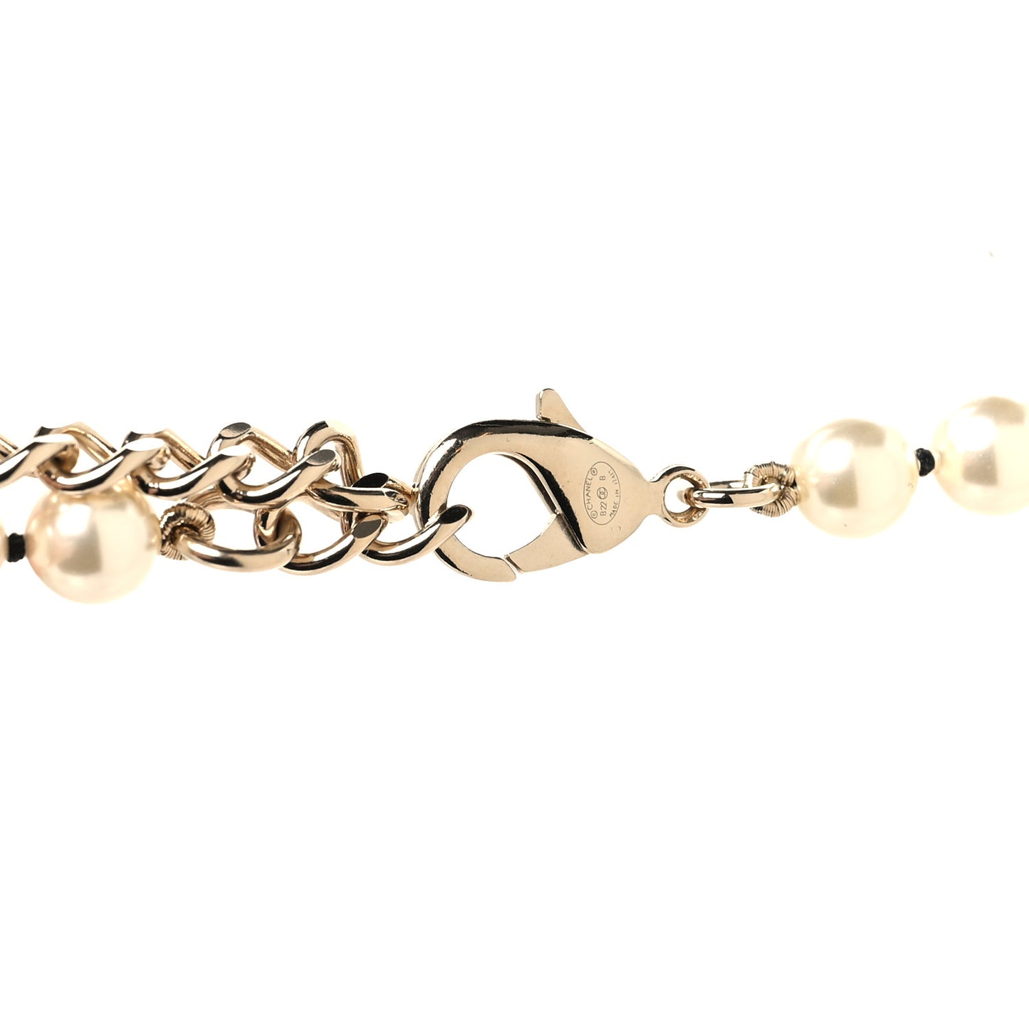 Pearl Crystal Lambskin CC Long Necklace Gold Black