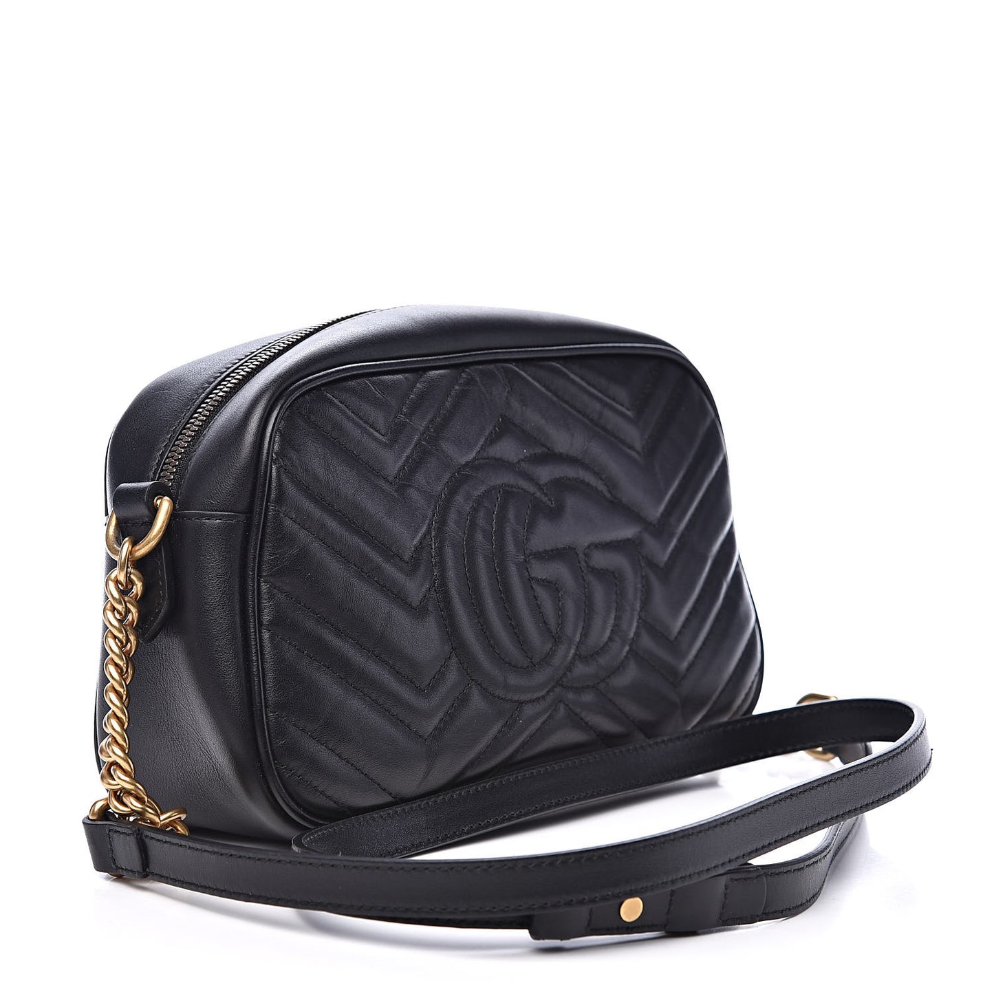 Calfskin Matelasse Small GG Marmont Chain Shoulder Bag Black