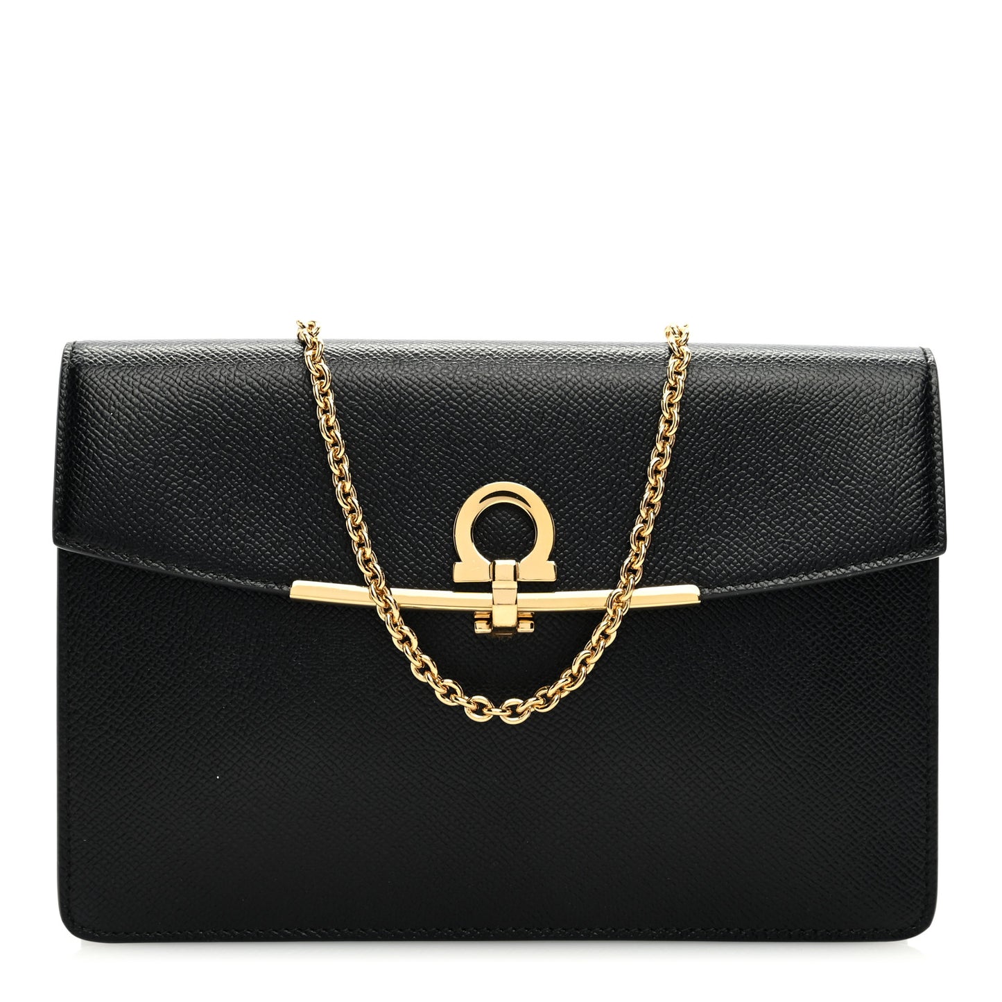 Pebbled Calfskin Gancio Wallet On Chain Black
