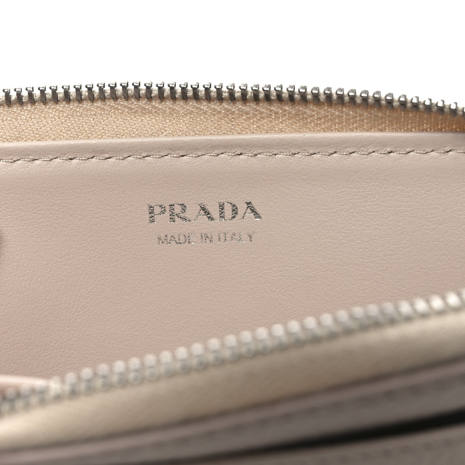 Prada Vitello Daino Stitch Triangle Zip Around Keychain Cammeo 6 of 6