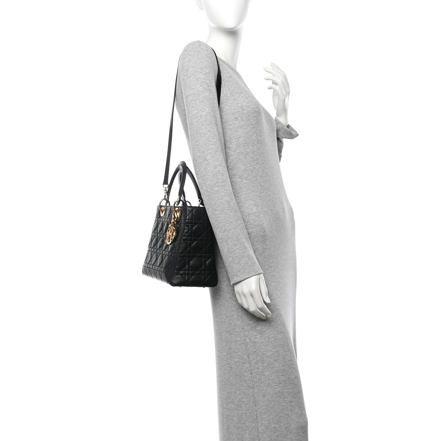 Christian Dior Lambskin Cannage Medium Lady Dior Black 2 of 12