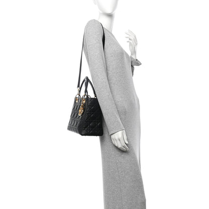 Christian Dior Lambskin Cannage Medium Lady Dior Black 2 of 12