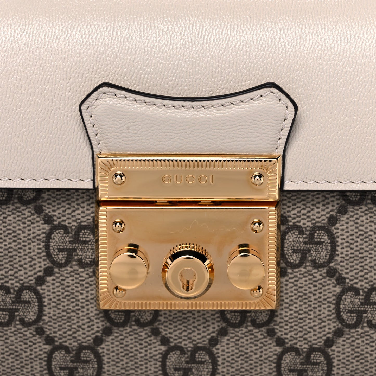 GG Supreme Monogram New Sakai Calfskin Mini Padlock Top Handle Shoulder Bag Beige Ebony Mystic White Sun Oil