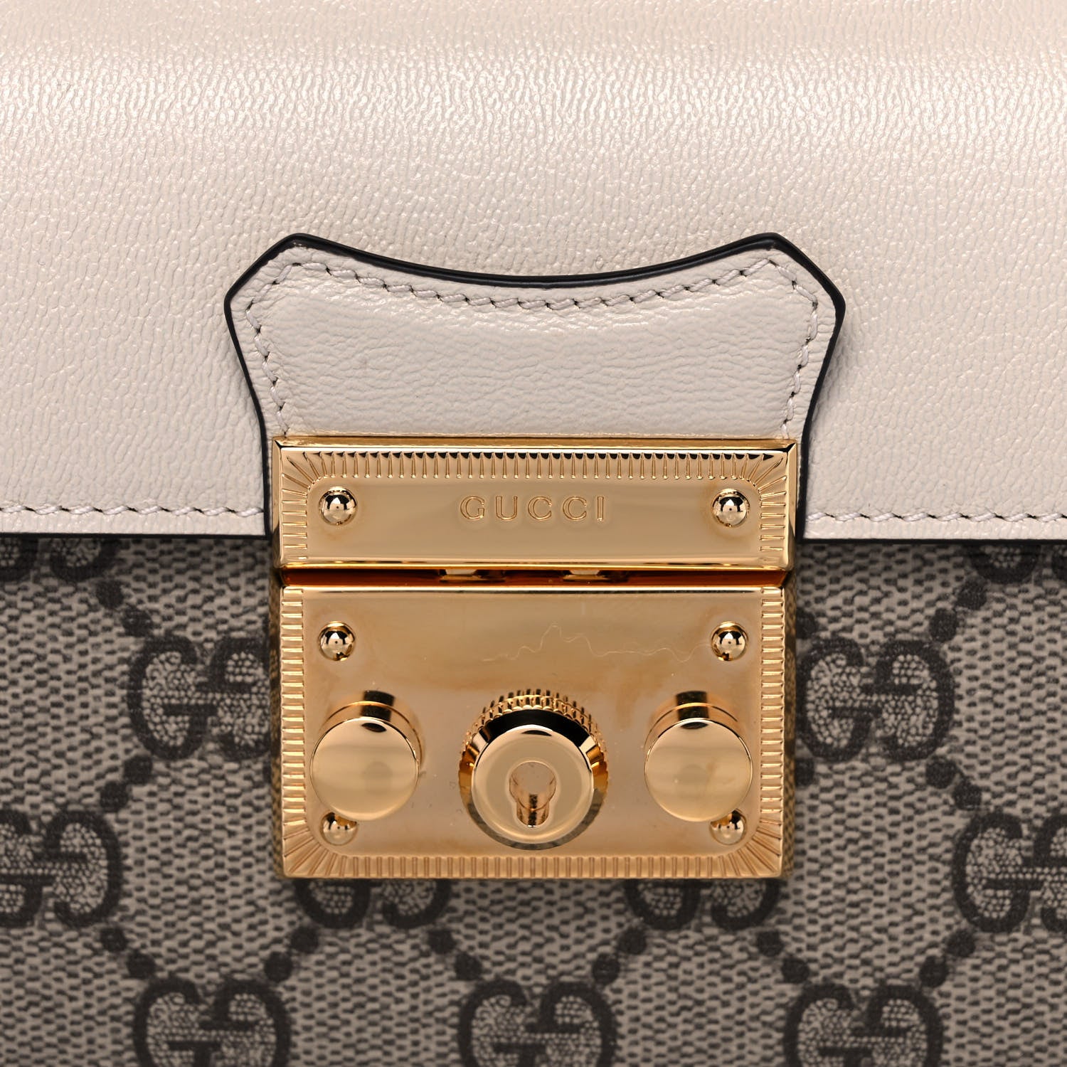 Gucci GG Supreme Monogram New Sakai Calfskin Mini Padlock Top Handle Shoulder Bag Beige Ebony Mystic White Sun Oil 8 of 12