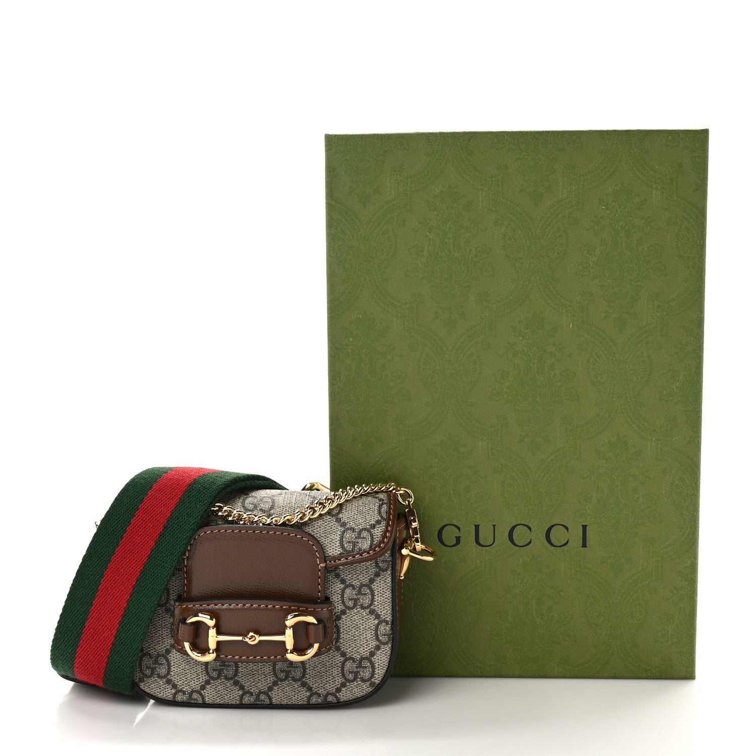 Gucci GG Supreme Monogram Azalea Calfskin Web Horsebit 1955 Wallet On Strap Beige Ebony Brown Sugar 9 of 9