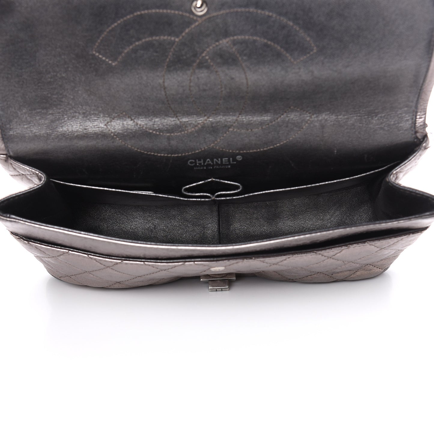 Metallic Aged Calfskin Quilted 2.55 Reissue 227 Flap Dark Silver