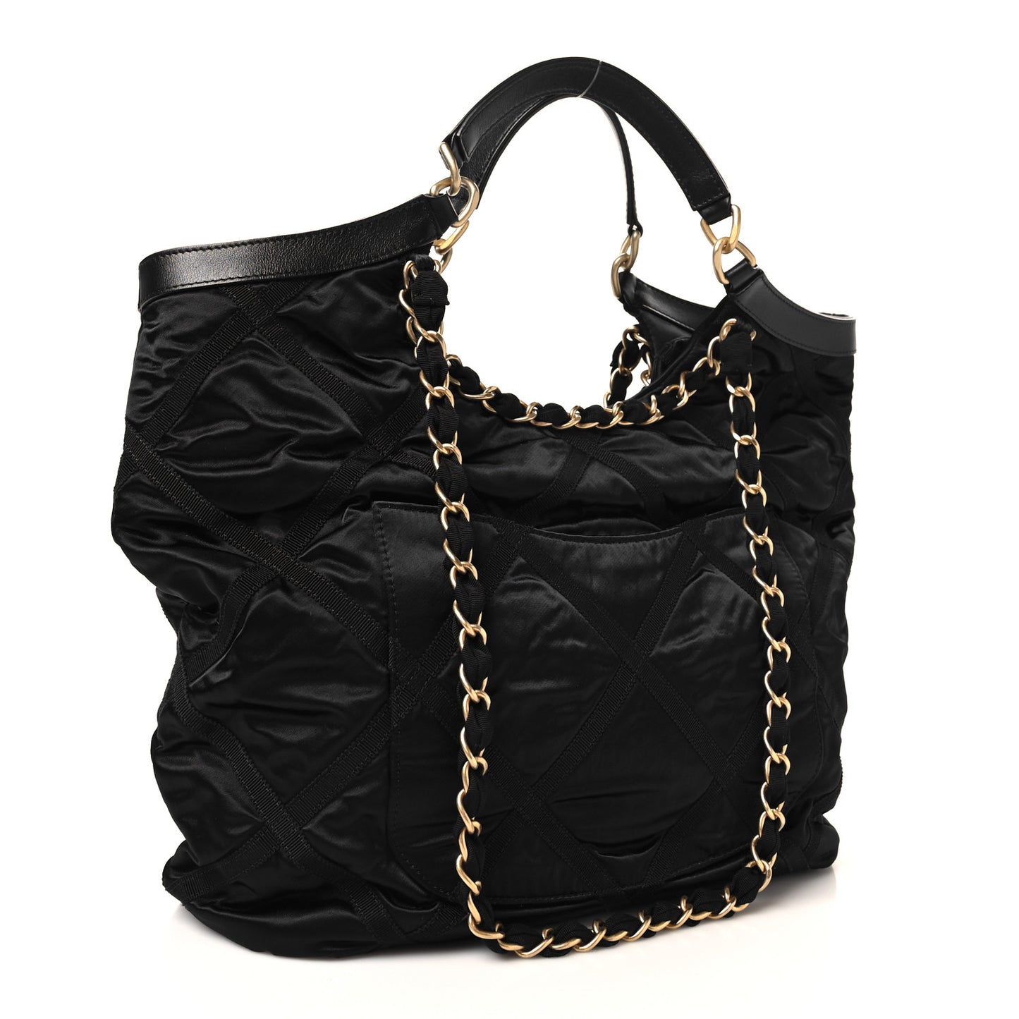 Nylon Grosgrain Quilted Lifestyle Shopping Tote Black