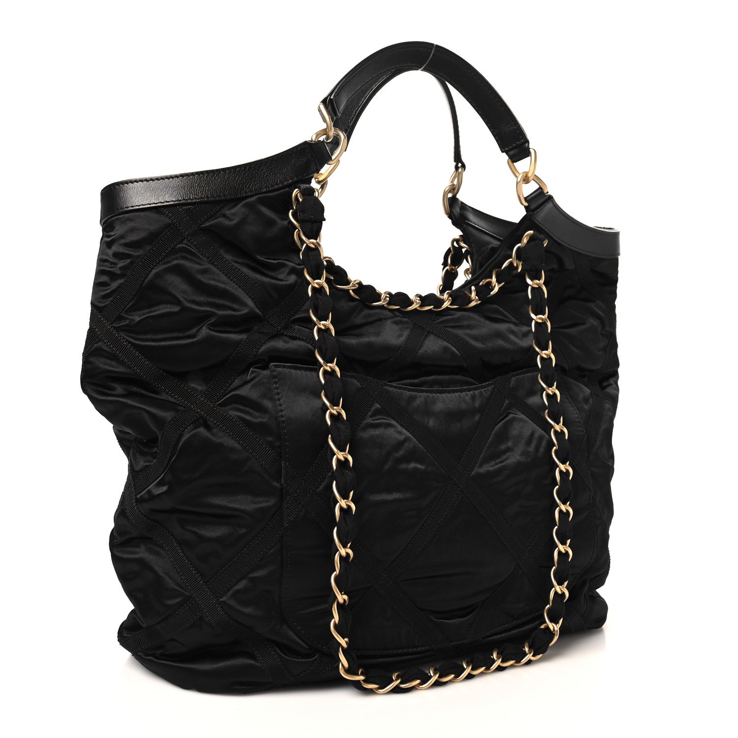 Chanel Nylon Grosgrain Quilted Lifestyle Shopping Tote Black 4 of 11