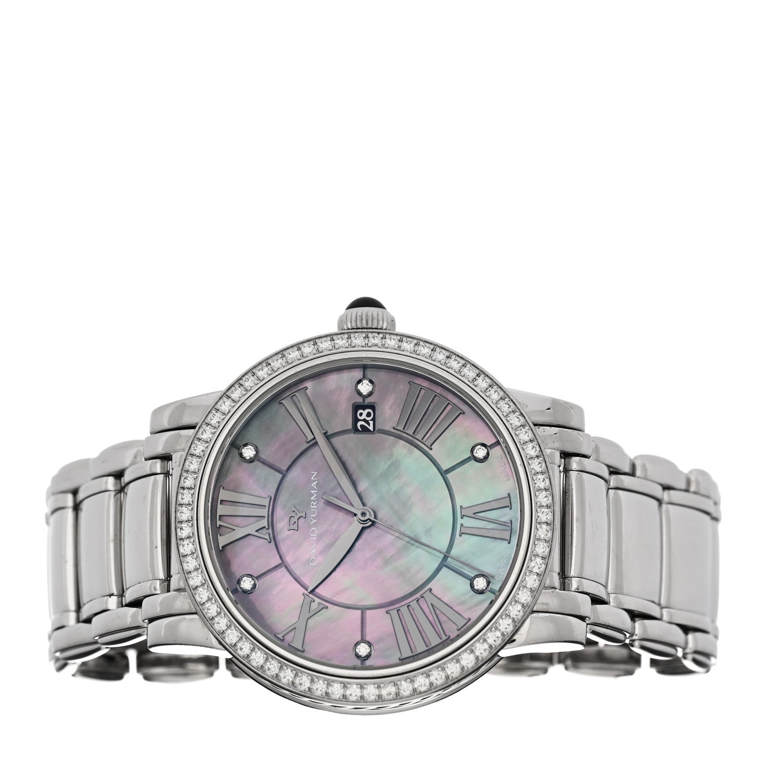 David Yurman Stainless Steel Diamond Bezel Black Mother of Pearl 38mm Classic Quartz Watch 2 of 4