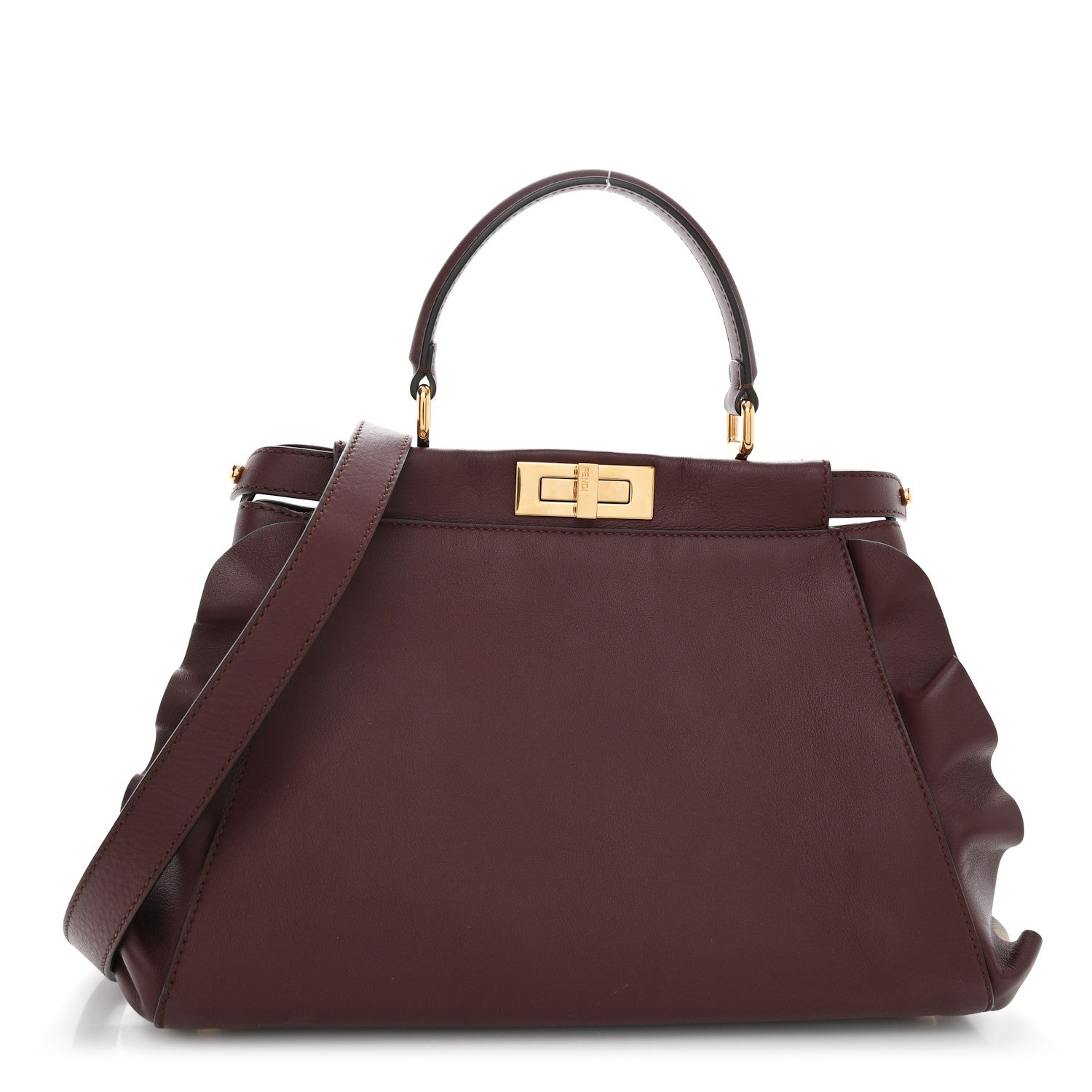 Fendi Vitello Seta Waves Bi-Color Medium Peekaboo Iconic Satchel Bordeaux Latte 1 of 11