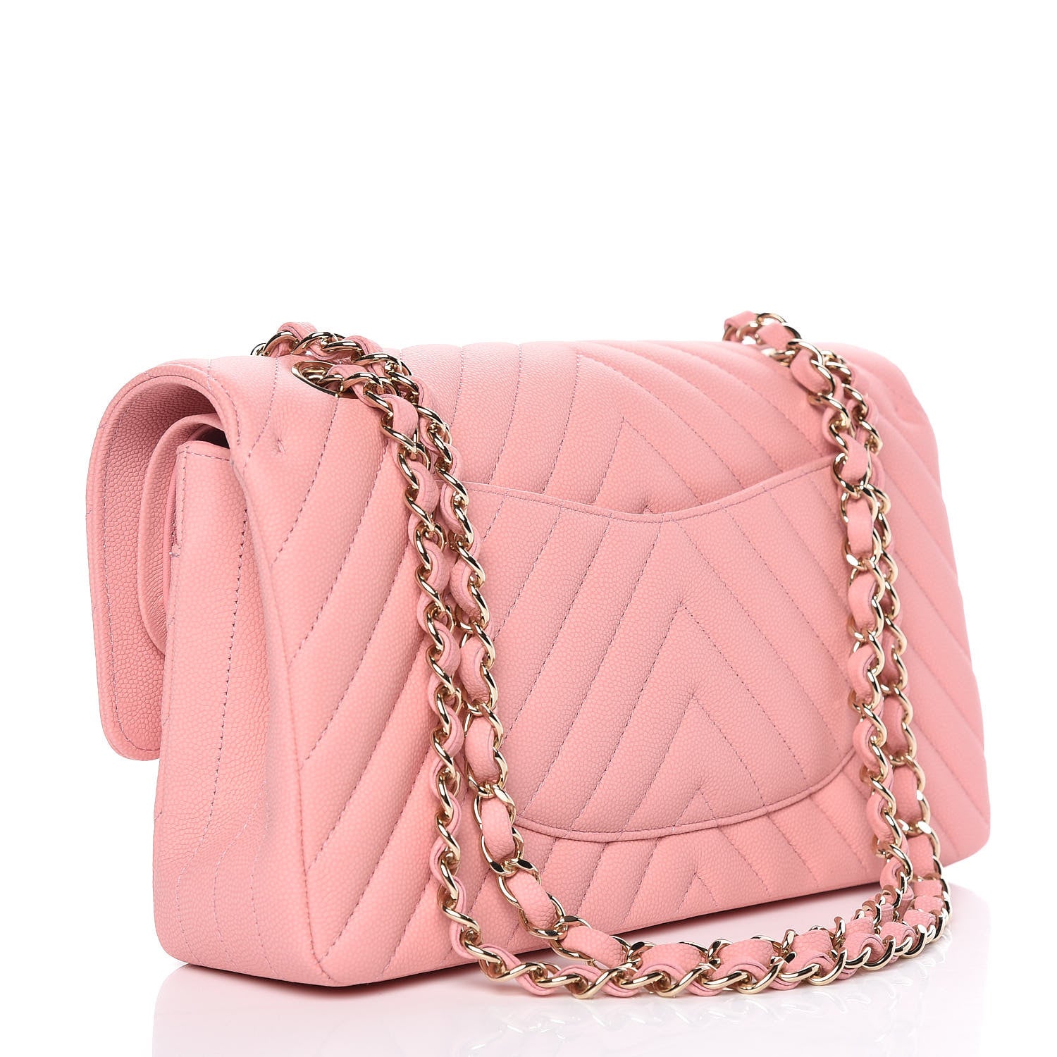 Chanel Caviar Chevron Quilted Medium Double Flap Pink 3 of 10