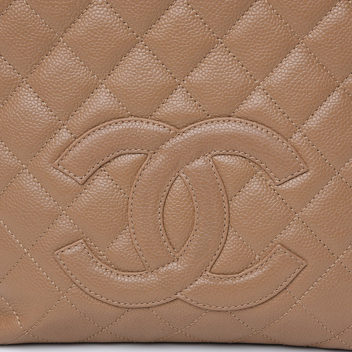 Caviar Quilted Petit Shopping Tote PST Dark Beige