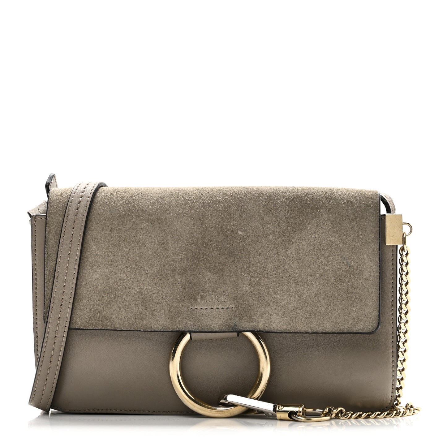 Suede Calfskin Small Faye Shoulder Bag Motty Grey