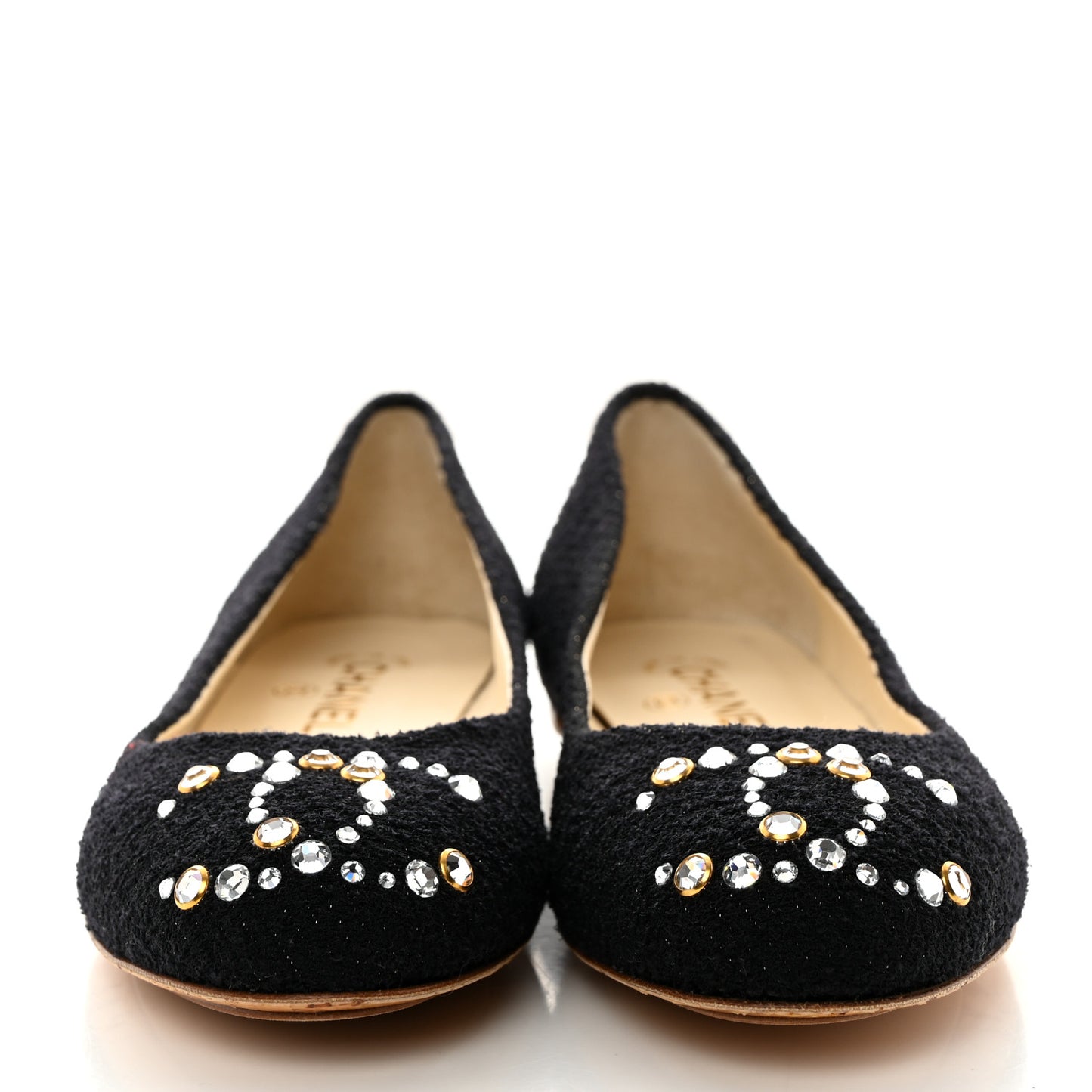 Tweed Crystal CC Ballerina Flats 39.5 Black
