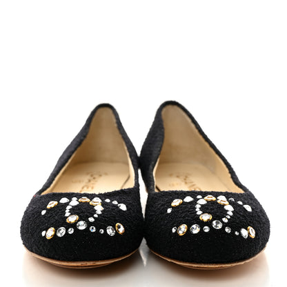 Chanel Tweed Crystal CC Ballerina Flats 39.5 Black 2 of 9