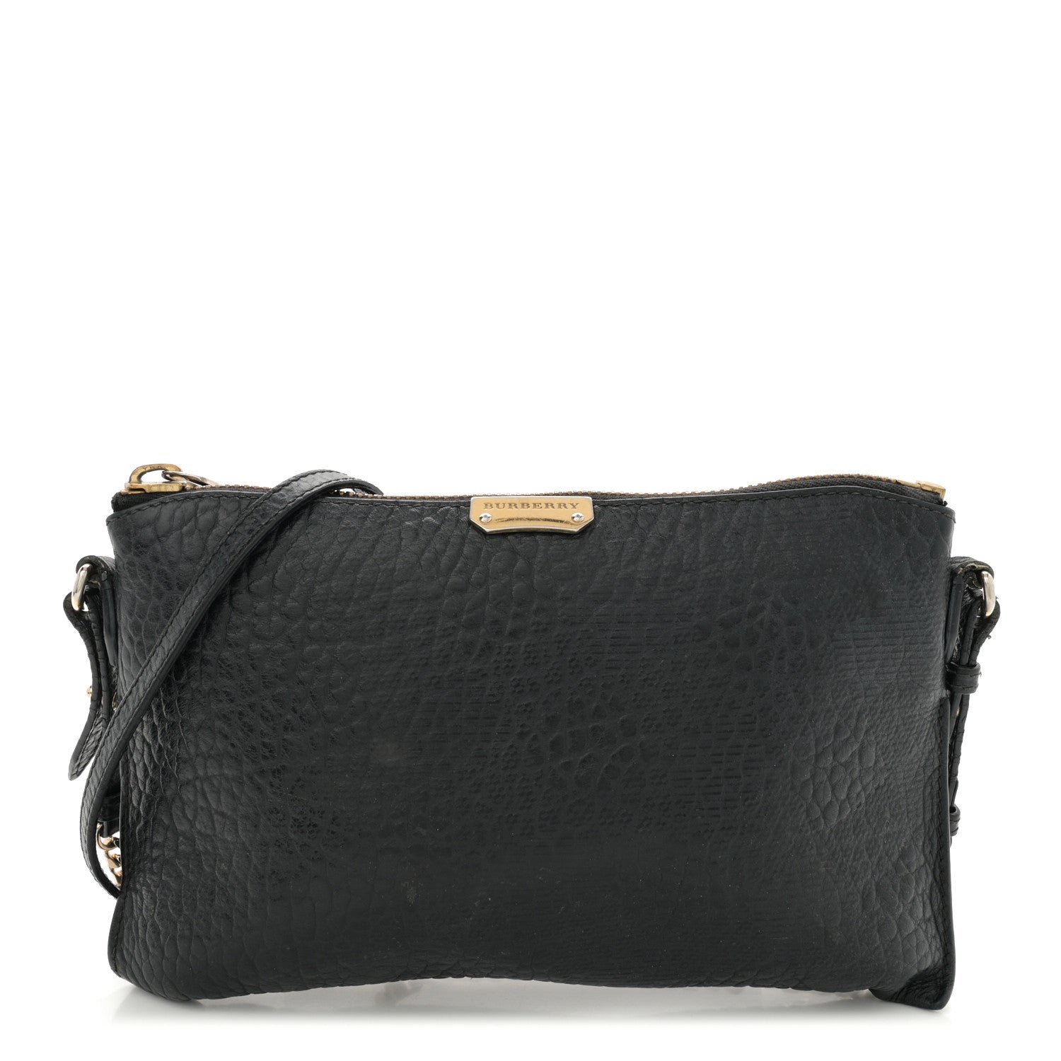 Burberry Signature Grain Calfskin Check Embossed Peyton Crossbody Clutch Bag Black 1 of 14