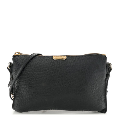 Burberry Signature Grain Calfskin Check Embossed Peyton Crossbody Clutch Bag Black 1 of 14