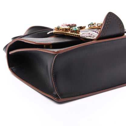 Miu Miu Goatskin Madras Soft Calf Crystal Embellished Shoulder Bag Black 5 of 9