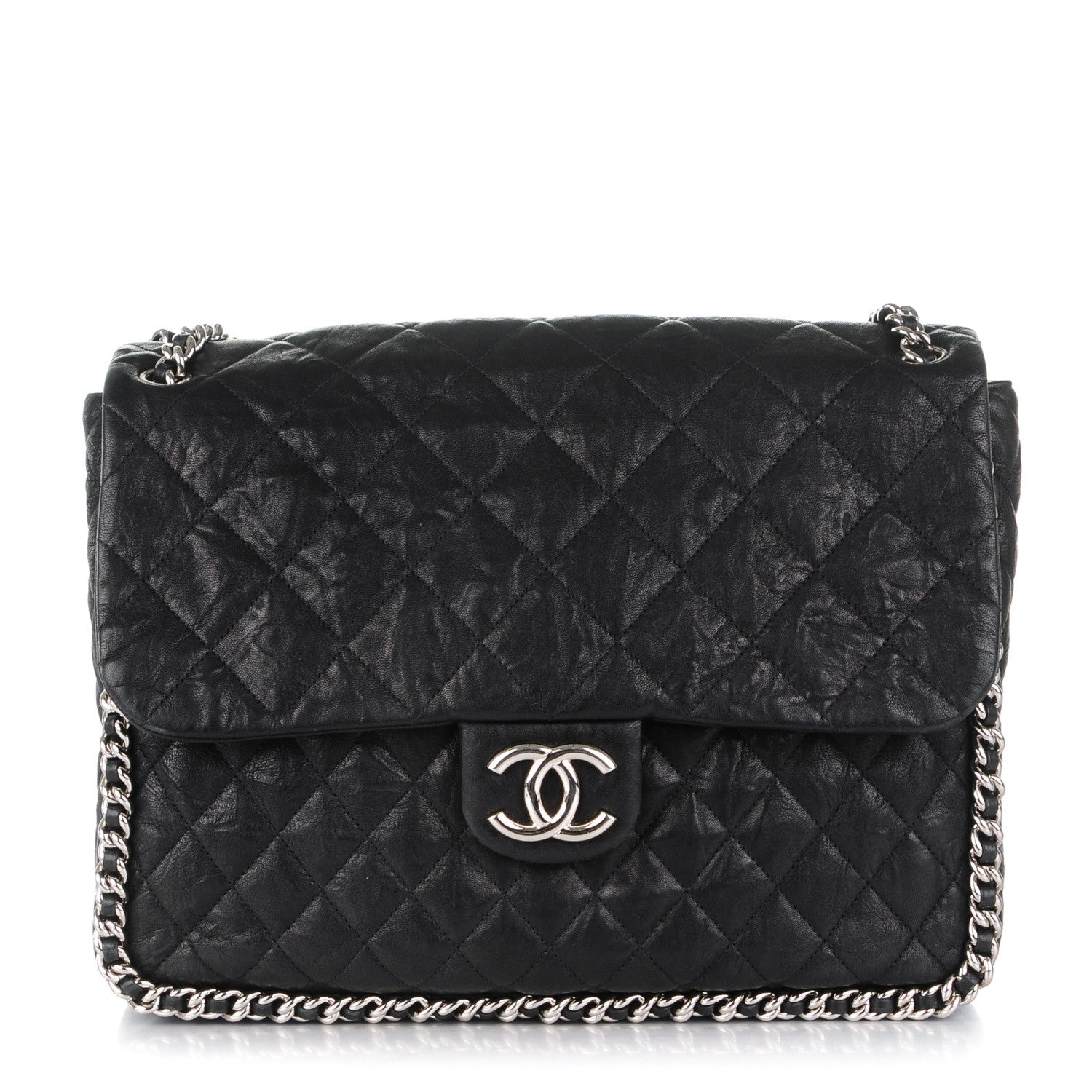 Chanel Washed Lambskin Quilted Maxi Chain Around Flap Black 1 of 7