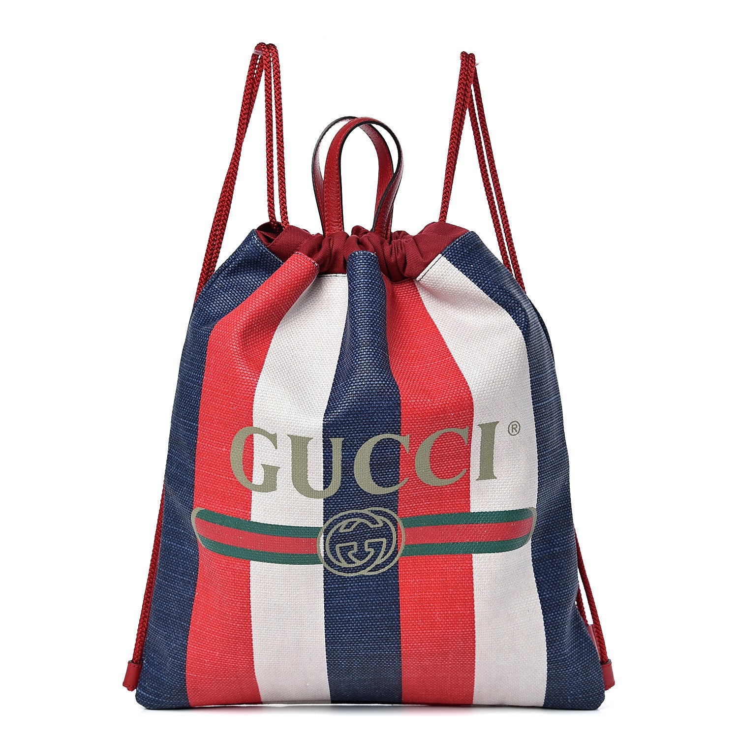 Gucci Canvas Logo Sylvie Stripe Drawstring Backpack Red 1 of 9