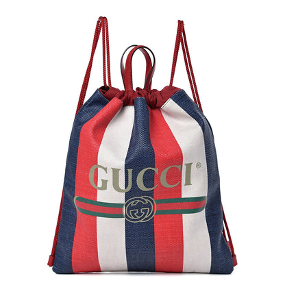 Gucci Canvas Logo Sylvie Stripe Drawstring Backpack Red 1 of 9