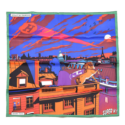 Hermes Silk Minuit Au Faubourg Scarf 70 Emeraude Bleu Dur Orange 1 of 7