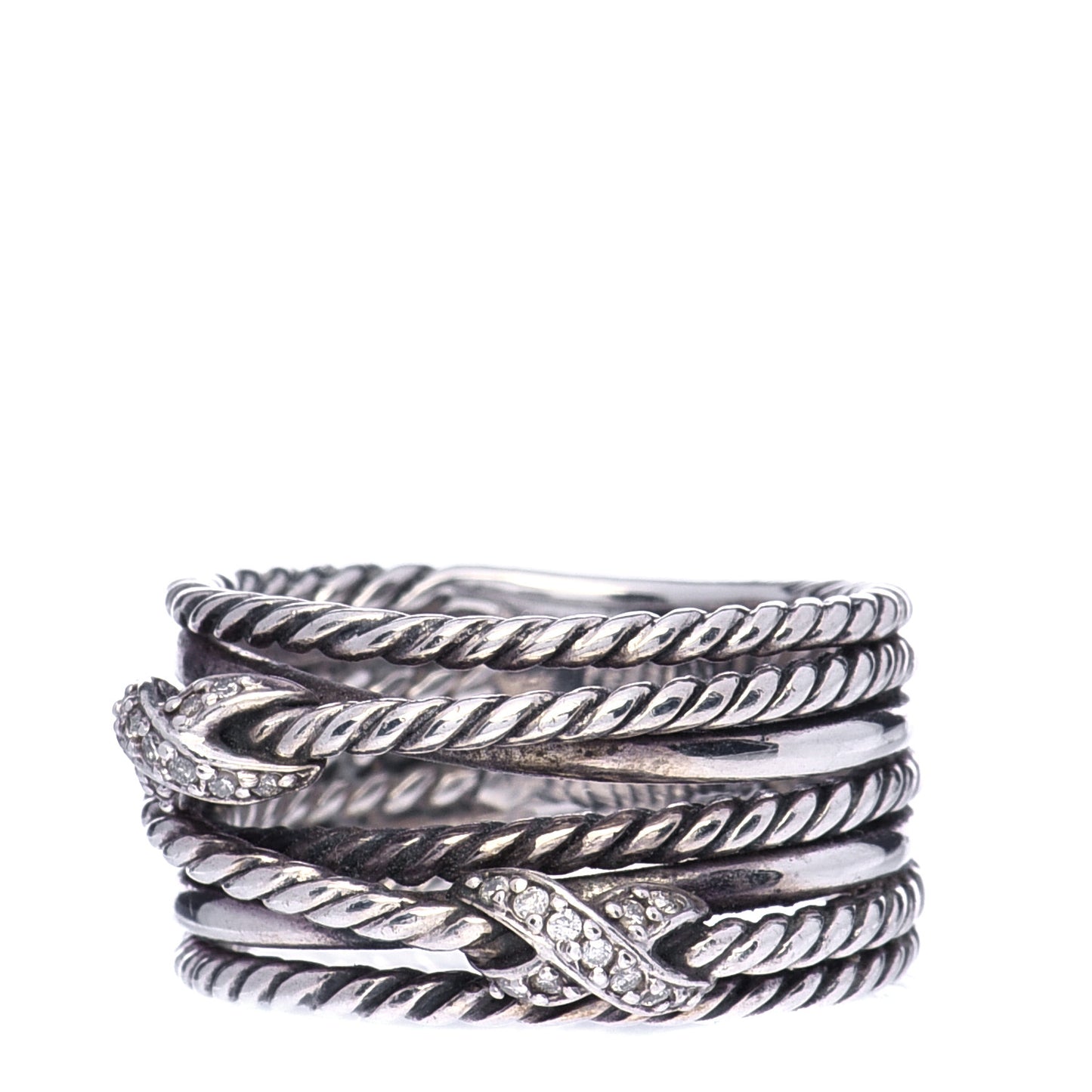 Sterling Silver Diamond Double X Crossover Ring 58 8.5