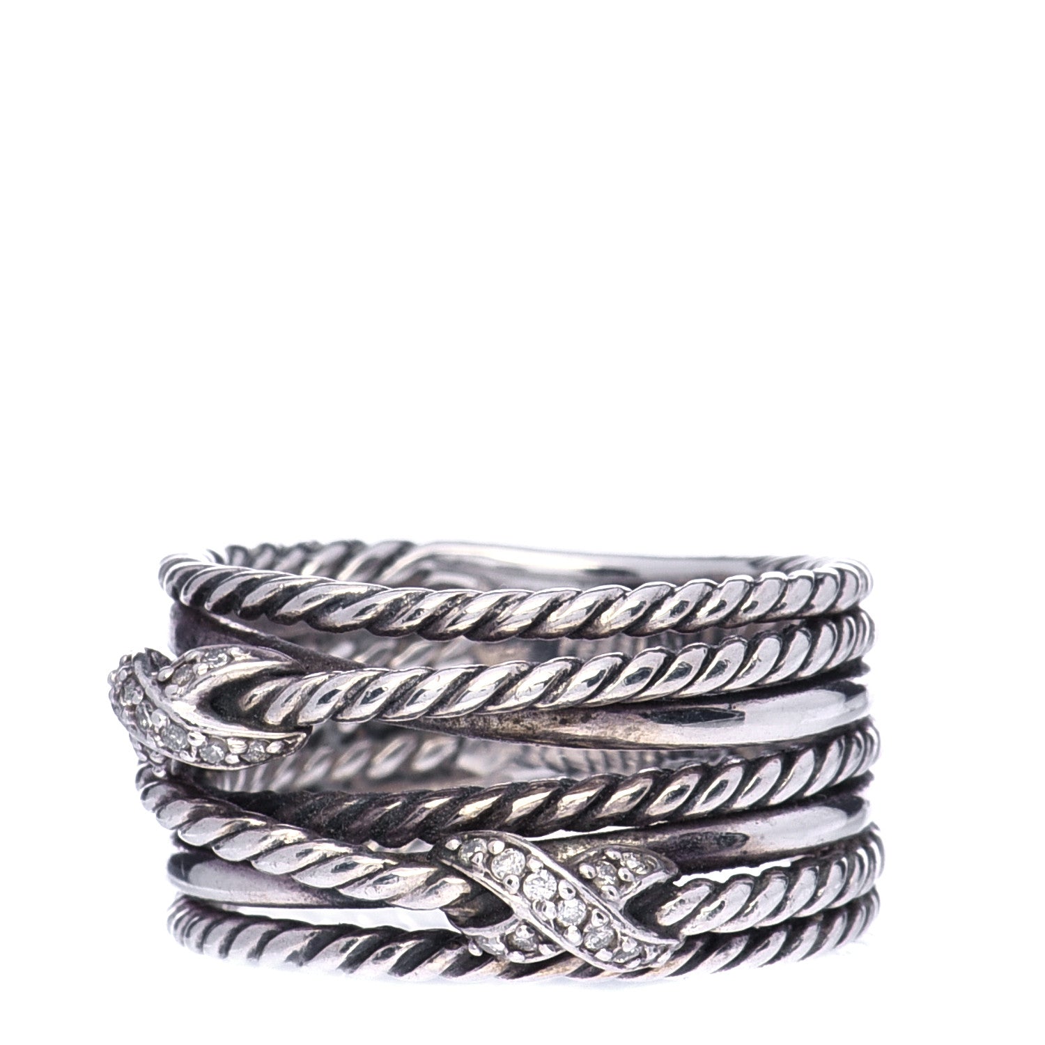 David Yurman Sterling Silver Diamond Double X Crossover Ring 58 8.5 4 of 5