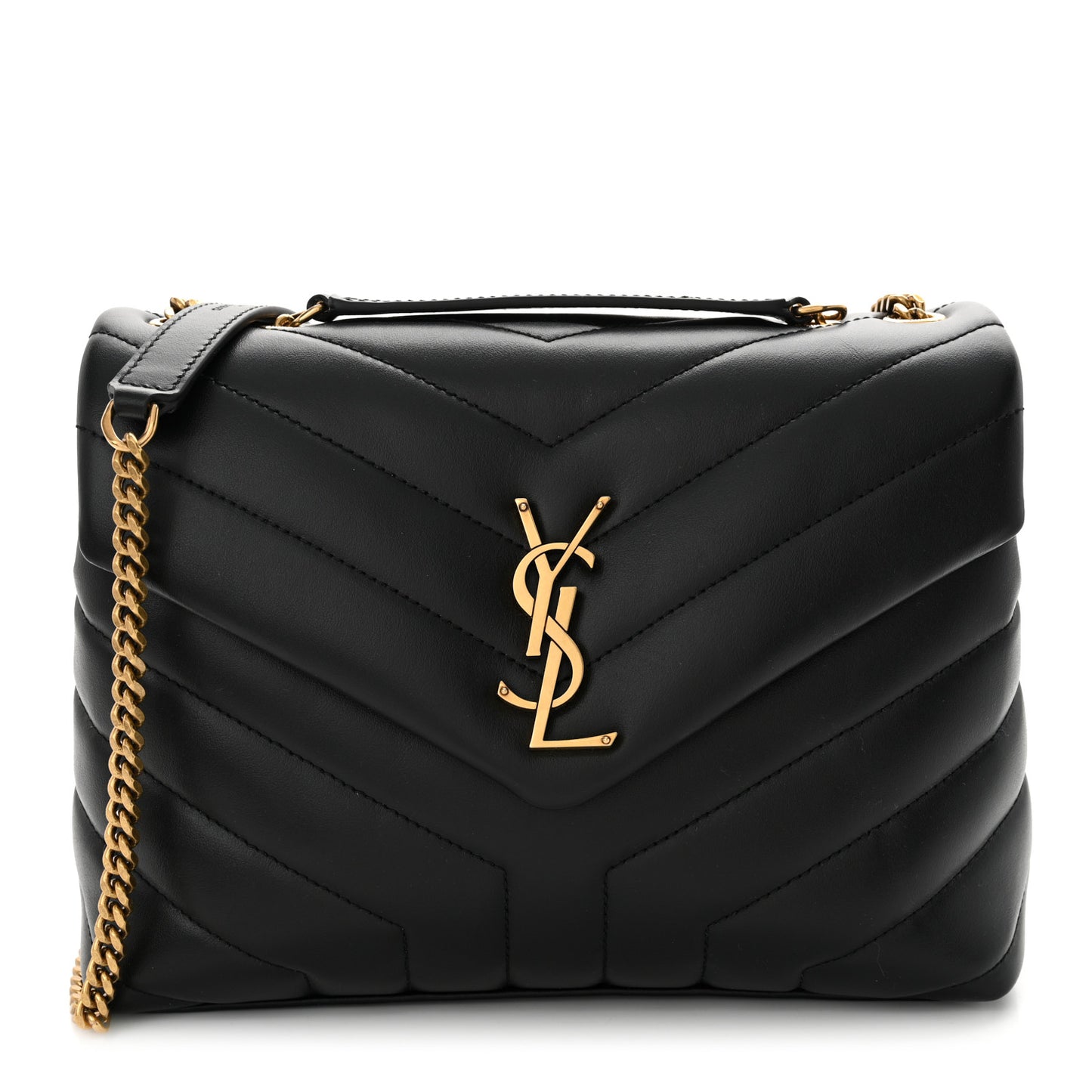 Calfskin Y Quilted Monogram Small Loulou Chain Satchel Black
